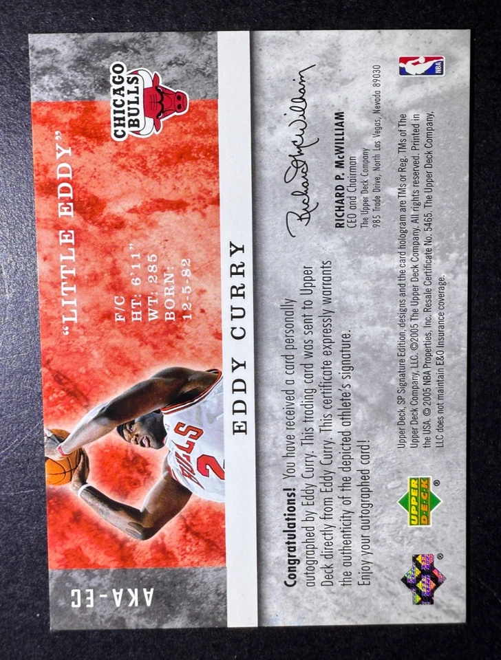 2004-05 Upper Deck SP Signature Edition Eddy Curry AUTO 'E City' No12/100 - Изображение 2 из 2