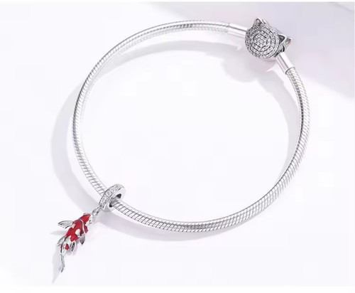 S925 Silver Koi Fish Dangle Charm For Charm Bracelet By Safun - Picture 4 of 4