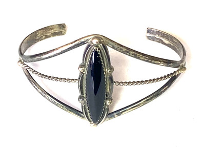 Sterling Silber Onyx Vintage Split Manschette Armband 35 mm 6,5'' Handgelenk