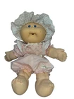 Vtg Cabbage Patch Baby Doll With Pink  Bonnet, Dress Blue Eyes Coleco