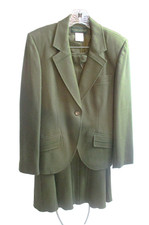 Vtg Harve Benard Women's Gored A Line Skirt Suit Loden Green Wool Blend Lined 10