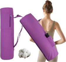 Cotton Yoga Mat Bag with Pockets and Adjustable Strap - Full Zip Cargo Yoga Mat