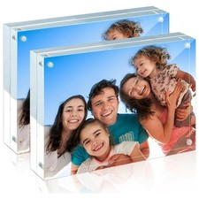 Acrylic Frames, 2 Pack 4x6, 24mm Thicker Frameless Clear Frame, Double Sided ...