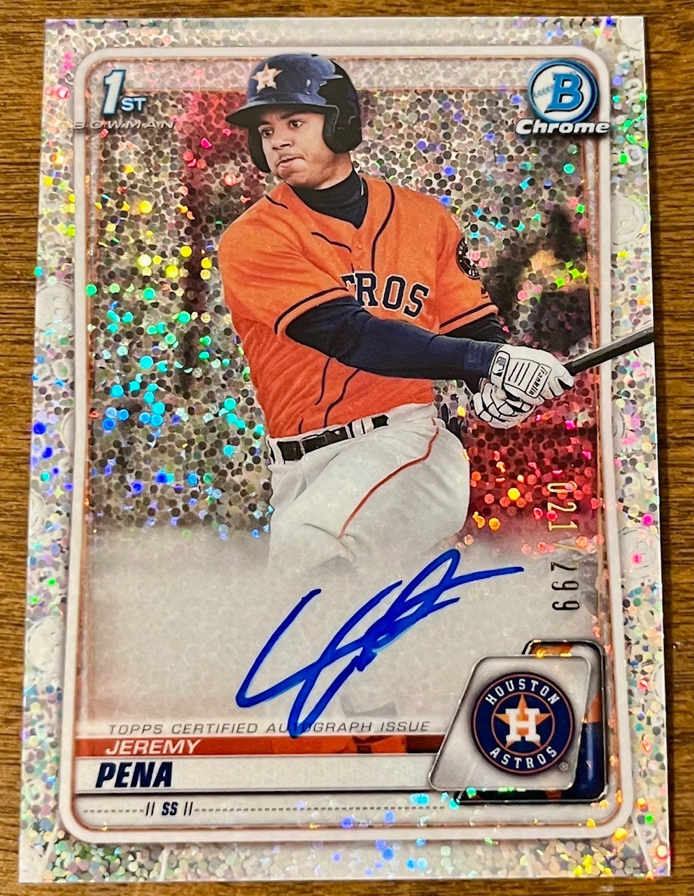 2020 Bowman Chrome Jeremy Pena 1st Rookie Speckle /299 SP Auto #CPA-JP Astros