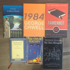 Classic Book Lot 6 - Gatsby, Fahrenheit 451, 1984, Dorian Gray, And More