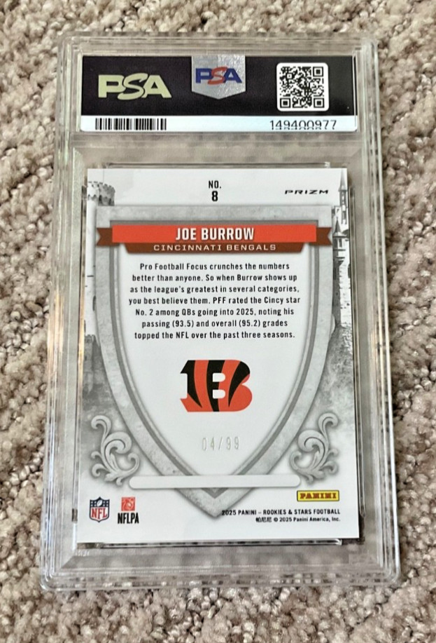 POP 2 PSA 10 2025 Rookies & Stars Crusade Joe Burrow Red /99 #8 Bengals view 4