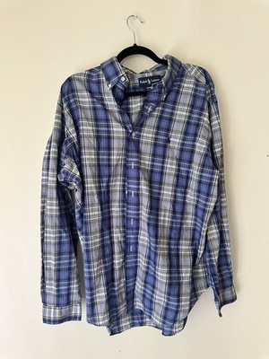 Ralph Lauren Classic Fit Men's XL Blue/White Plaid Long Sleeve Button-Down