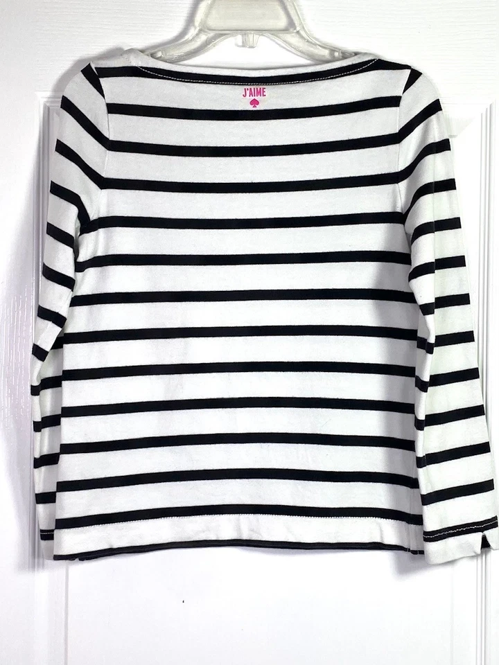 Top KATE SPADE New York Mon Amour Rayas Negro Blanco Algodón Tejido Manga 3/4 M Foto 4 de 4