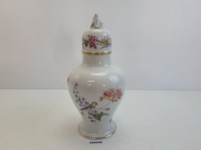 Porzellan Vase Volkstedt Vogel Stieglitz Distelfink Blumen DDR Deko 36cm #260949
