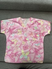 S.C.R.U.B.S. Women's Scrub Top Pink Butterflies Size Small 100 Cotton V Neck
