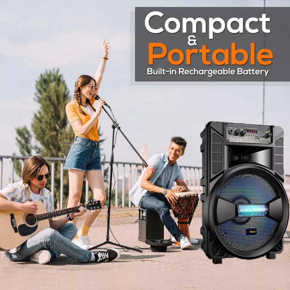 3000W Portable Party Speaker With Heavy Bass & LED Lights – Bluetooth, FM, AUX, USB