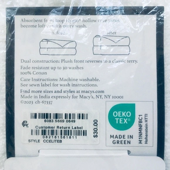 2 новых БЕЛЫХ банных полотенца Charter Club Elite из 100% хлопка Hygro 30x56 дюймов - Изображение 4 из 4