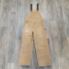 Vtg Carhartt Tan Duck Work Canvas Bib Overalls Mens Approx Size 36X29 Unlined