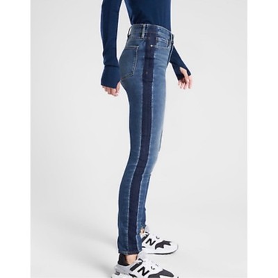 Athleta Sculptek Ultra Skinny Indigo Tuxedo Jeans Side Stripe Denim Size 8