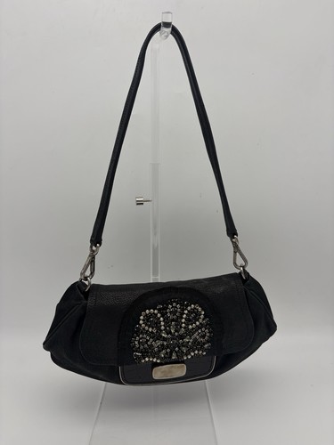 Vtg Prada Black Leather Crystal Bag