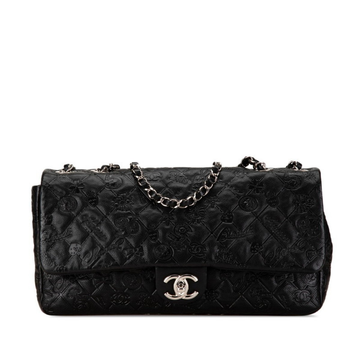 Chanel Matelasse Icon Bag Chain Shoulder Handbag Black Leather Wom