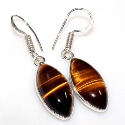925 Silver Plated Cluster Tiger Eye Earrings 1.5'' Perfect For Gifting Trendy GW
