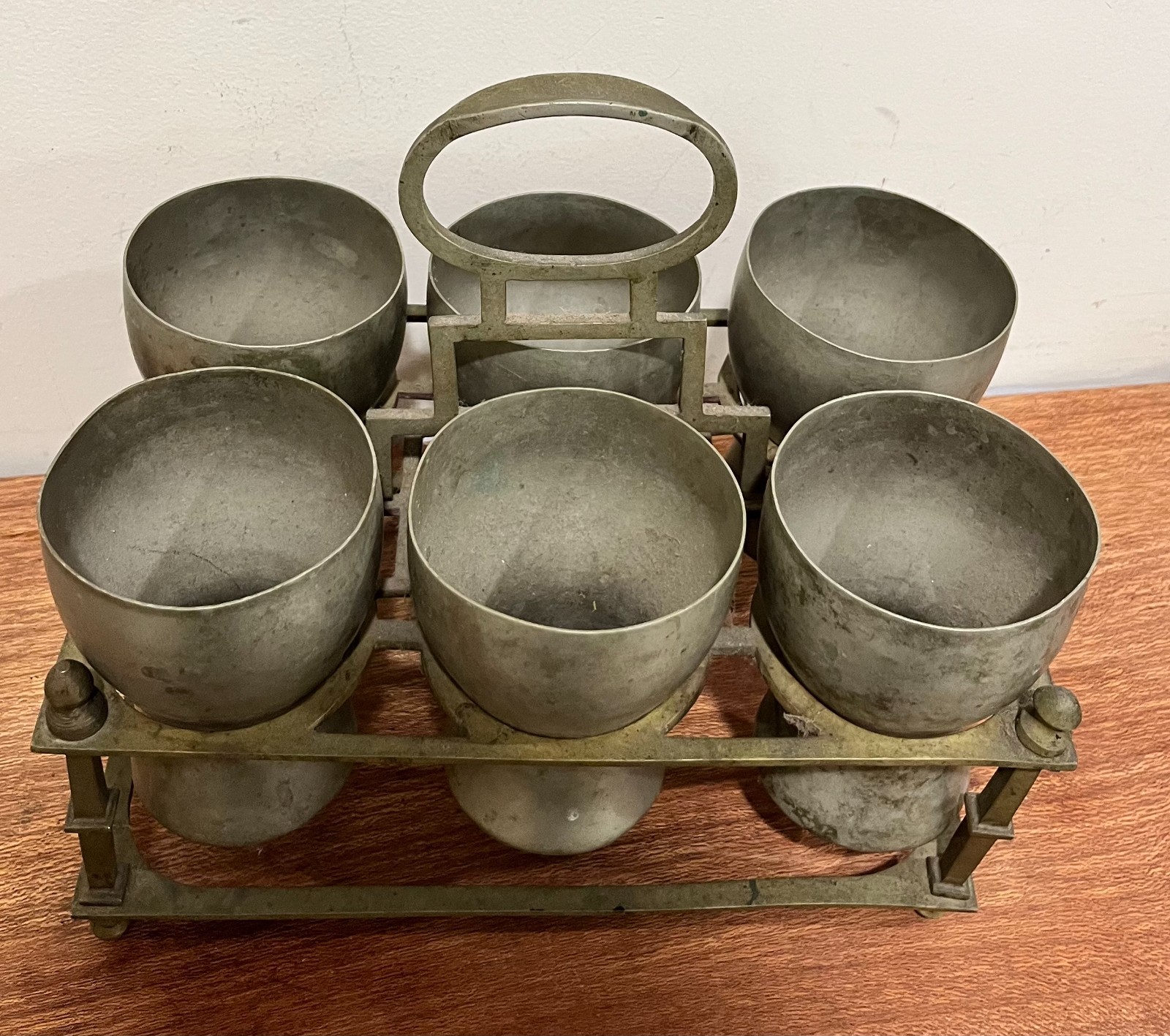 Antique Old Brass Stand And German Silver Cups - Berndorf Metal Works