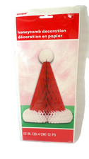 1 SANTA'S HAT Honeycomb Tissue Paper Christmas Decoration 12" NEW