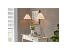 Hampton Bay Ashburn 31 in. Nickel Table Lamp with White Fabric Shade Set of 2 