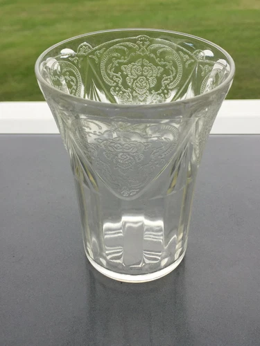 Royal Lace Pattern  4-1/4" Clear Panele Depression Glass Tumbler By Hazel Atlas