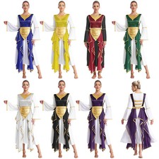 Women Outfit Overlay Set Worship Suit Dance Long Sleeve Praise Gold Trim Robe