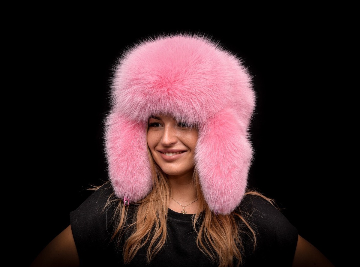 Genuine Flamingo Pink Shadow Fox Fur Handmade Massive Trapper