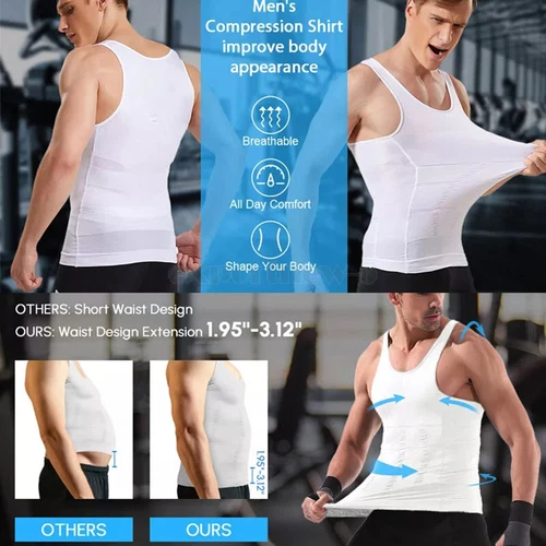 T-shirt canotta da uomo body shaper ventre compressione petto cintura - Foto 9 di 29