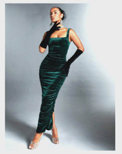 Samtkleid in Grün Damen Kleid super gerafft Strech Neu gr M 38 NEU