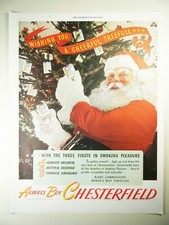 Vintage 1945 CHESTERFIELD CIGARETTES Lg Magazine Print Ad: SANTA CLAUS CHRISTMAS