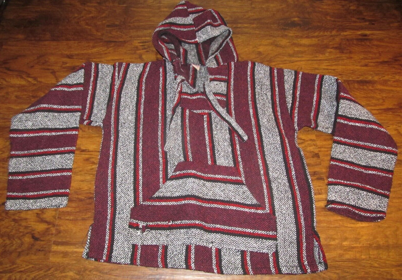 Size L Large Drug Rug Baja Hoodie Mexican Poncho Molina Pullover Multi Colored