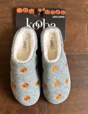 【コバ】 Kooba Women's Adult Gray Faux Fur Ladies Slippers Fall Pumpkins Sz