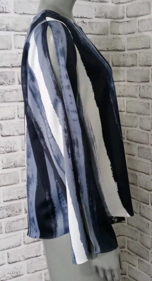 Blusa feminina Kenneth Cole manga dividida tamanho médio listrada azul - Imagem 2 de 4