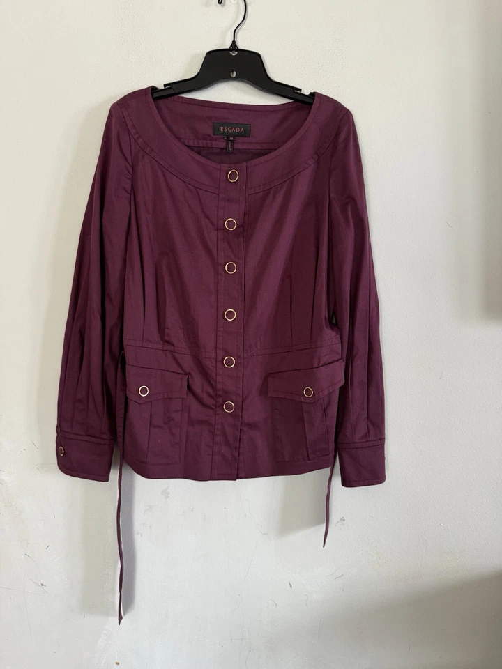 Blazer chaqueta de algodón ciruela Escada para mujer, talla 38/mediana Foto 2 de 4