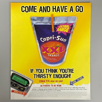 CAPRI SUN XXL ORANGE DRINK MOTOROLA PAGER PRIZE 2000 VINTAGE RETRO ADVERT