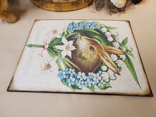 OLD PRIMITIVE ANTIQUE VINTAGE FOLK ART STYLE BUNNY RABBIT EASTER ...