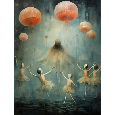 The Jellyfish Ballet Whimsical Surreal Underwater Dance Art Poster Print Giant