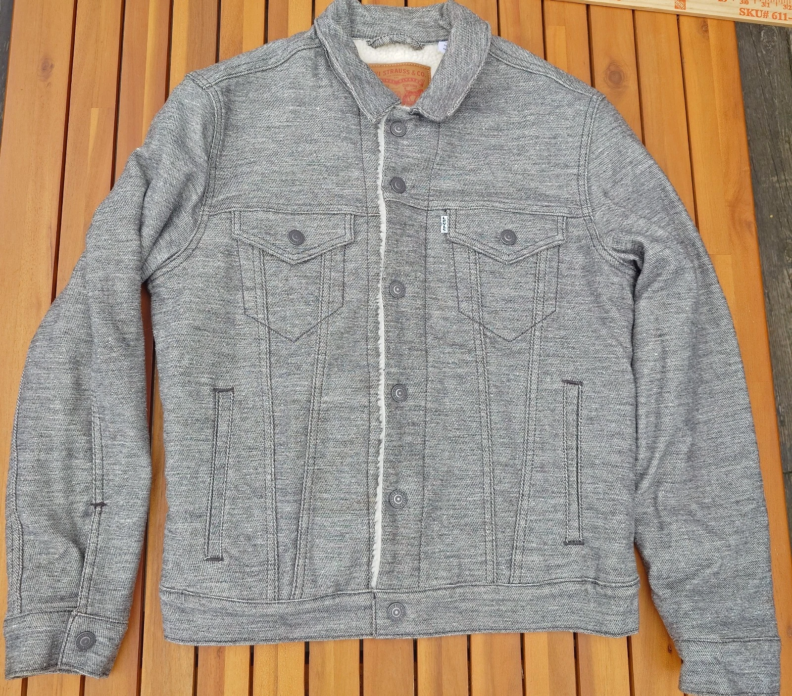 Levi's Grey Heather Trucker Jacket w/ Faux Wool inlining Size Small Snaps