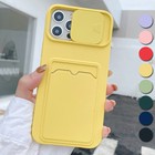 For iPhone 15 14 13 12 Pro Max Card Slot Slide Shockproof Soft Luxury Case Cover