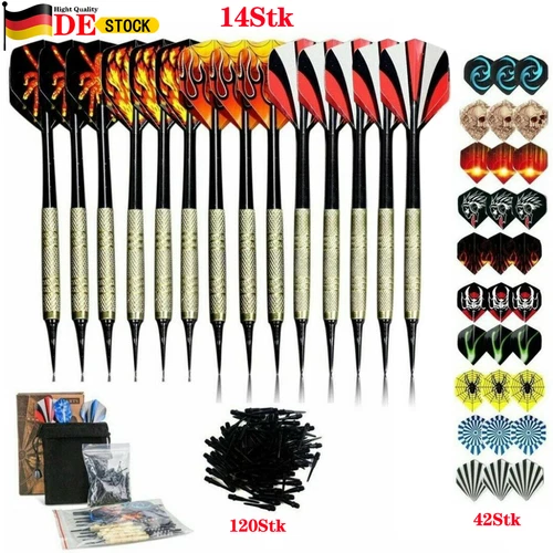 Dartpfeile Set 14 Softdart Pfeile mit 42 Flight 120 Kunststoff Dartspitzen DE