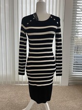 Market & Spruce XS Eileene Ribbed Black & White Striped Sweater Dress NEW