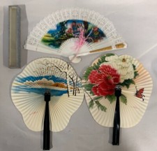 Lot Of "3" Beautiful Vintage Chinese Folding Hand Fan A3