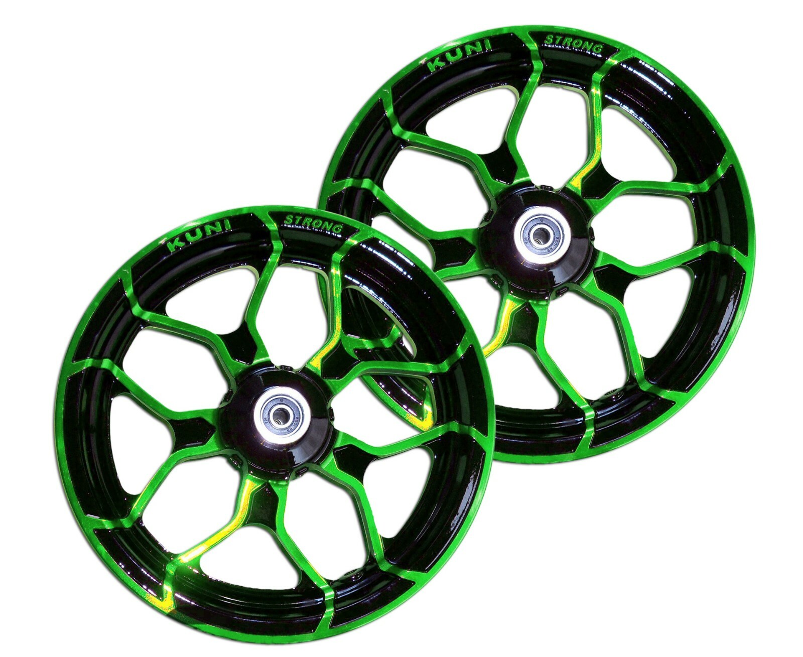 WHEELS RIMS ALUMINIUM RING ROLLER CASTER GREEN KAWASAKI Z125 PRO 2017