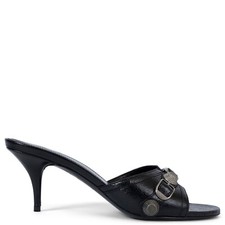70239 auth BALENCIAGA black Arena leather CAGOLE 70 Mule Sandals Shoes 38 fit 39