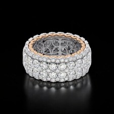 Lab Grown Diamond Eternity Band 14K Multi Tone Gold 6 Ct Round Cut Ring 10 MM