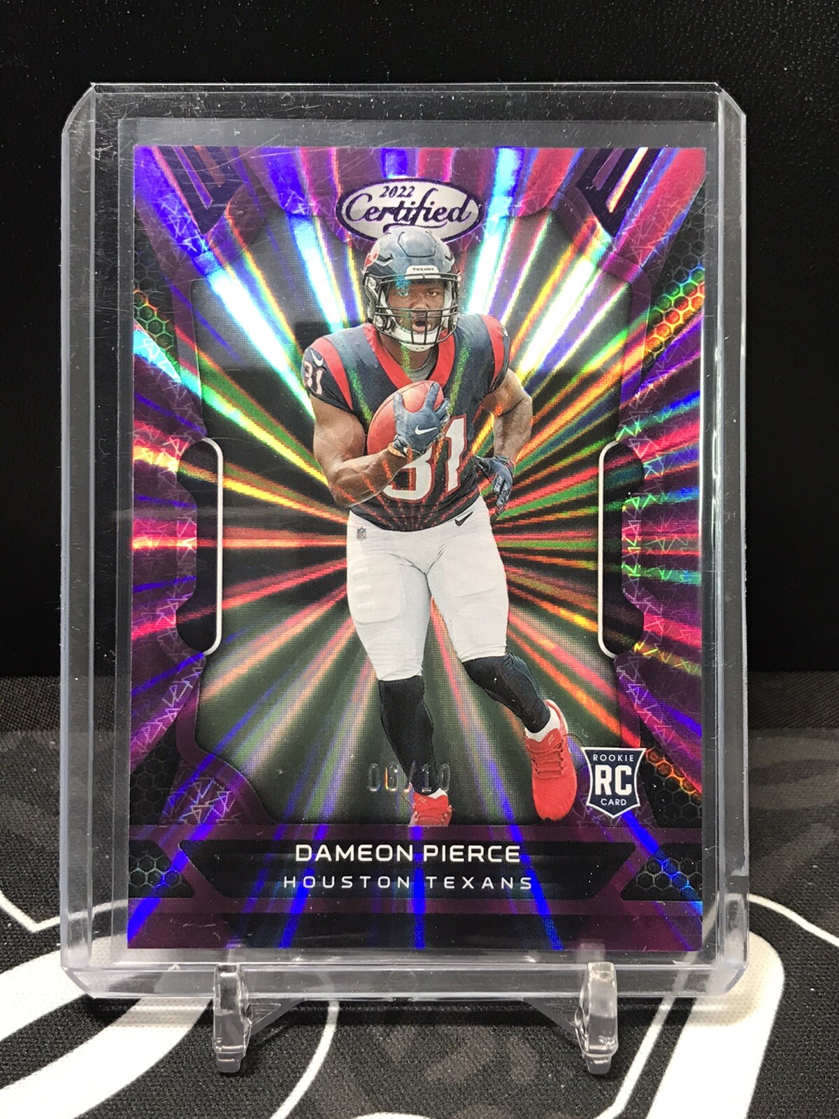 2022 PANINI CERTIFIED DAMEON PIERCE SSP 6/10 FOTL PURPLE Mirror RC ROOKIE Texans
