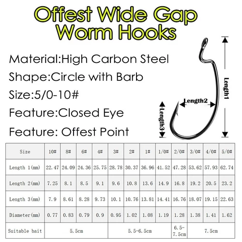 Offset Worm Hooks Bass Hooks Wide Gap Bait Texas Rig Jig Fish Hooks Bass Trout - Picture 3 of 19