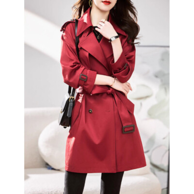 Spring Women Elegant Solid Color Professional Trench Coat Lapel