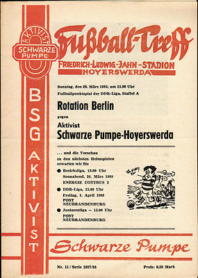 GDR League 87/88 Activist Black Pump - BSG Rotation Berlin, 20.03.1988