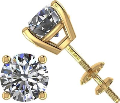 Ohrstecker Gelbgold plattiert Sterlingsilber mit Gewinde und 2 cttw Moissanit